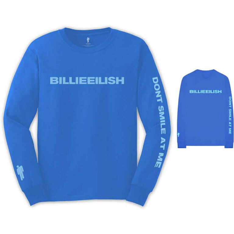 Billie Eilish Smile Mid Blue Back & Sleeve Print Long Sleeve T-Shirt