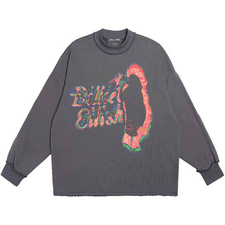 Billie Eilish Neon Silhouette Charcoal Grey Long Sleeve T-Shirt
