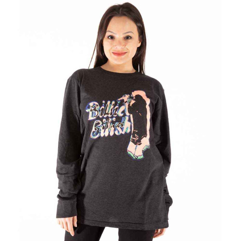 Billie Eilish Neon Silhouette Charcoal Grey Long Sleeve T-Shirt