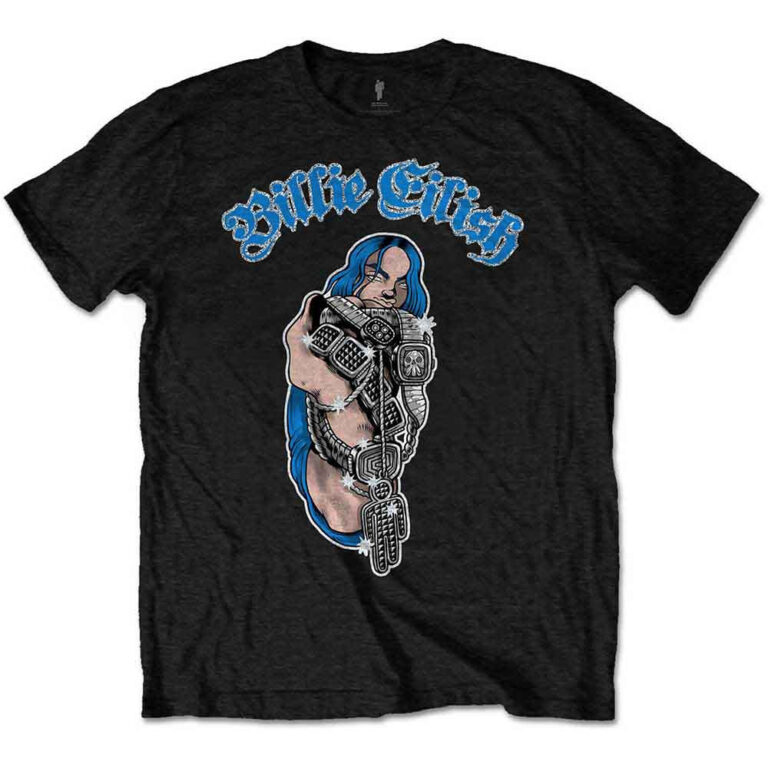 Billie Eilish Bling Glitter Print Black Embellished Kids T-Shirt