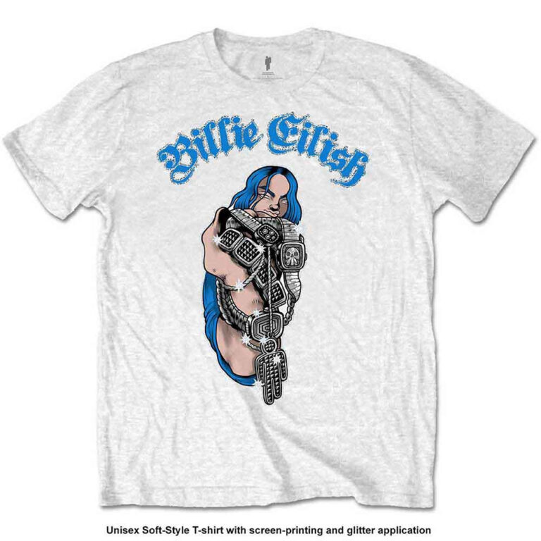 Billie Eilish Bling Glitter Print White LOS Kids T-Shirt