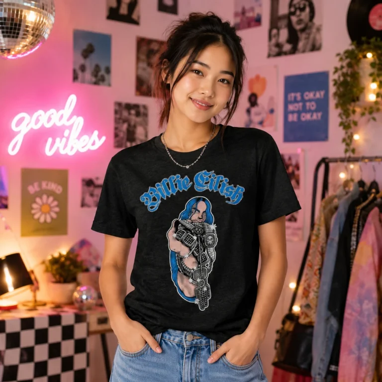 Billie Eilish Bling Glitter Print Black Embellished Kids T-Shirt