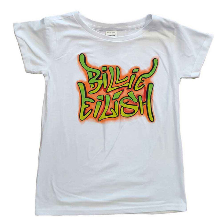 Billie Eilish Kids Girls T-Shirt: Graffiti White Skinny Fit LOS Kids T-Shirt