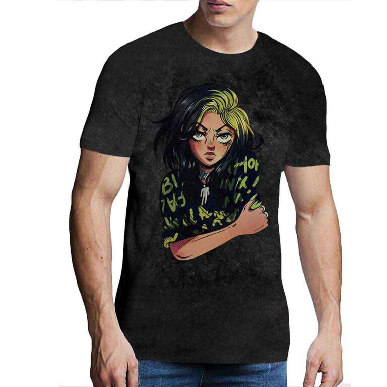 Billie Eilish Anime Billie Black Wash Collection T-Shirt