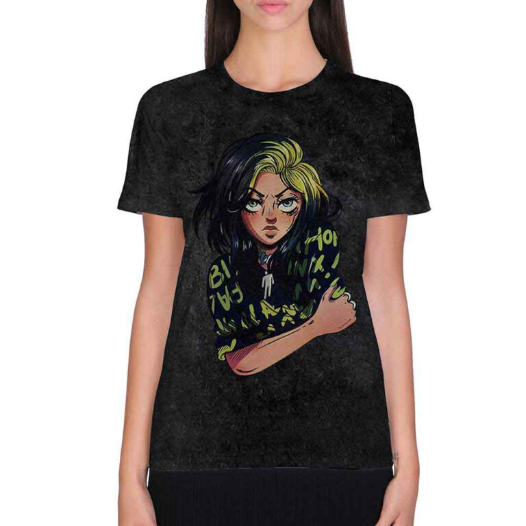 Billie Eilish Anime Billie Black Wash Collection T-Shirt