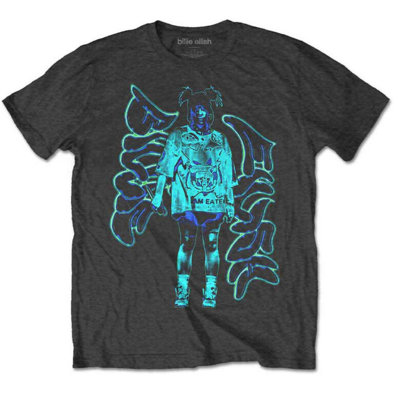 Billie Eilish Neon Graffiti Logo Charcoal Grey T-Shirt