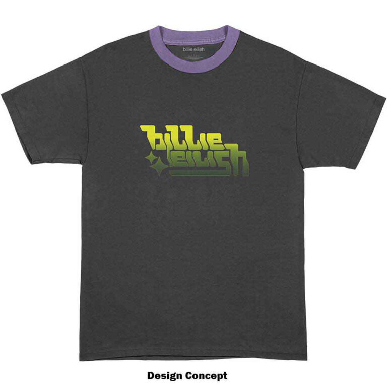 Billie Eilish Neon Green Logo Charcoal Grey Ringer T-Shirt