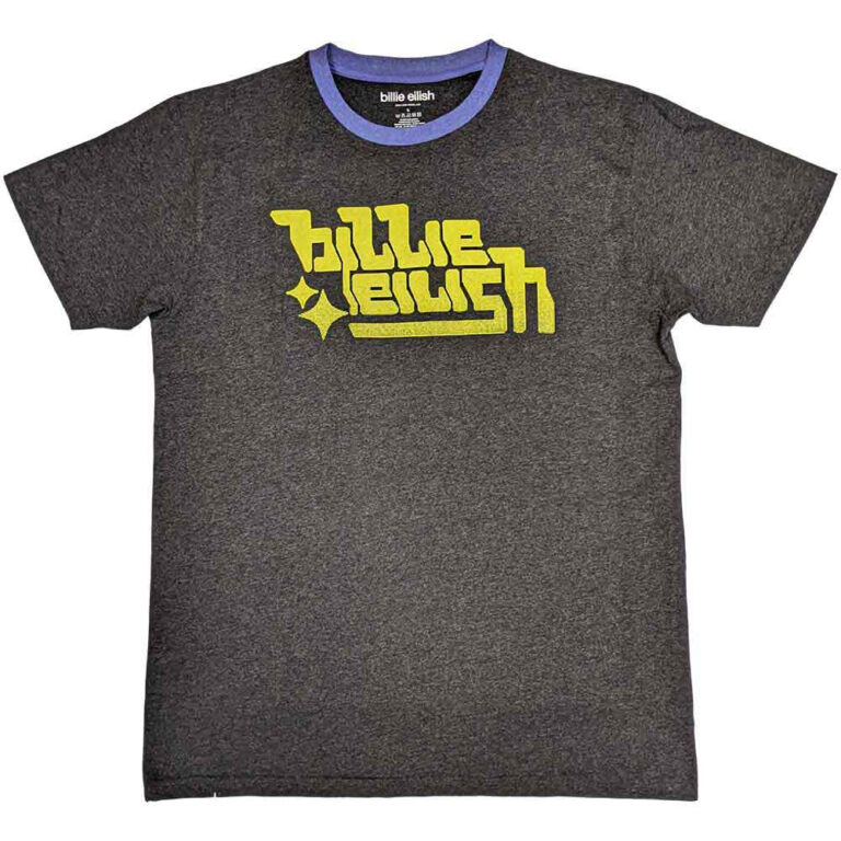 Billie Eilish Neon Green Logo Charcoal Grey Ringer T-Shirt