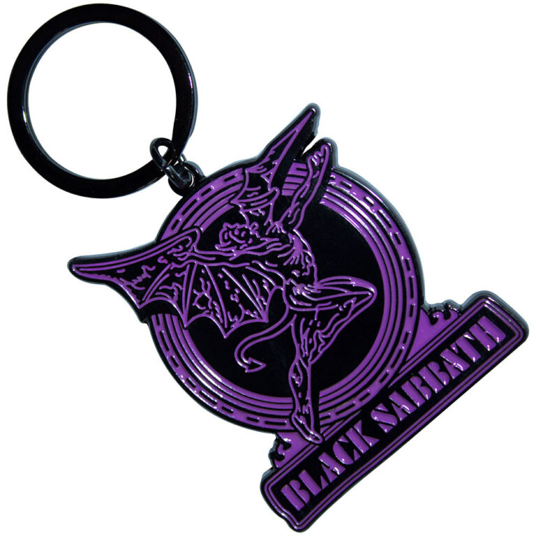 Black Sabbath Purple Text Logo & Daemon Keychain