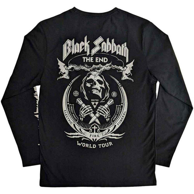 Black Sabbath The End Mushroom Cloud Black Back & Sleeve Print Long Sleeve T-Shirt