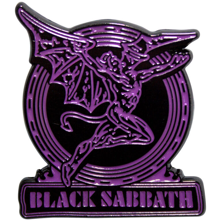 Black Sabbath Purple Text Logo & Daemon Pin Badge