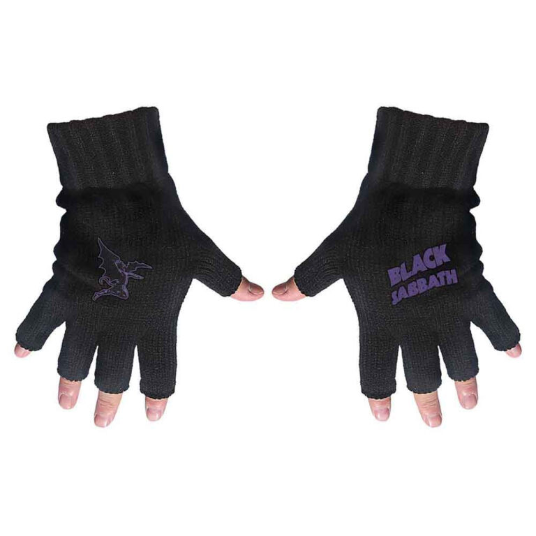 Black Sabbath Unisex Purple Logo & Devil Black Fingerless Gloves