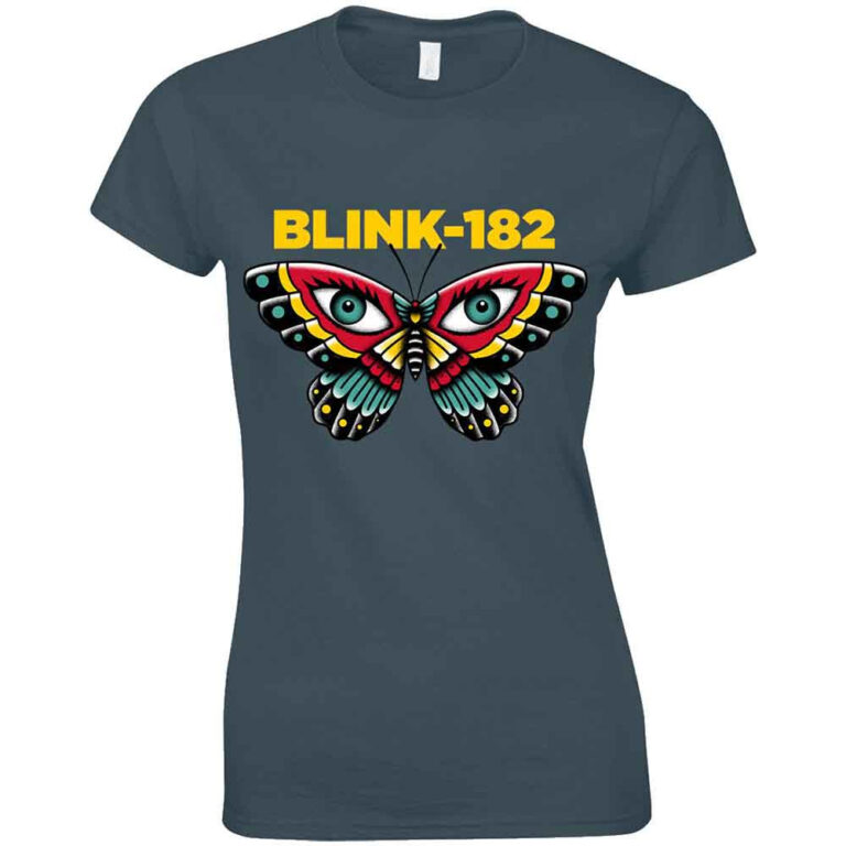 Blink-182 Butterfly Heather Navy Ladies T-Shirt