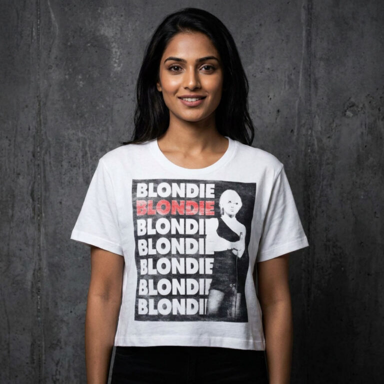 Blondie Stacked Logo White Ladies Crop Top