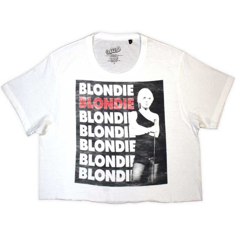 Blondie Stacked Logo White Ladies Crop Top
