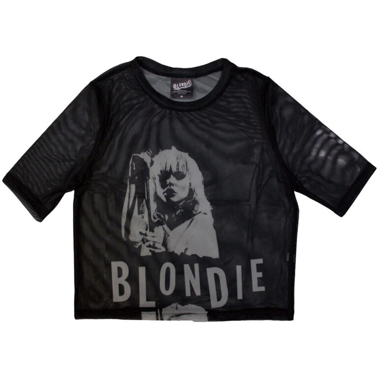 Blondie Ladies Mesh Crop Top: Mic Stand Black T-Shirt