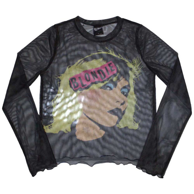 Blondie Ladies Long Sleeve Mesh Crop Top: Punk Poster Black T-Shirt