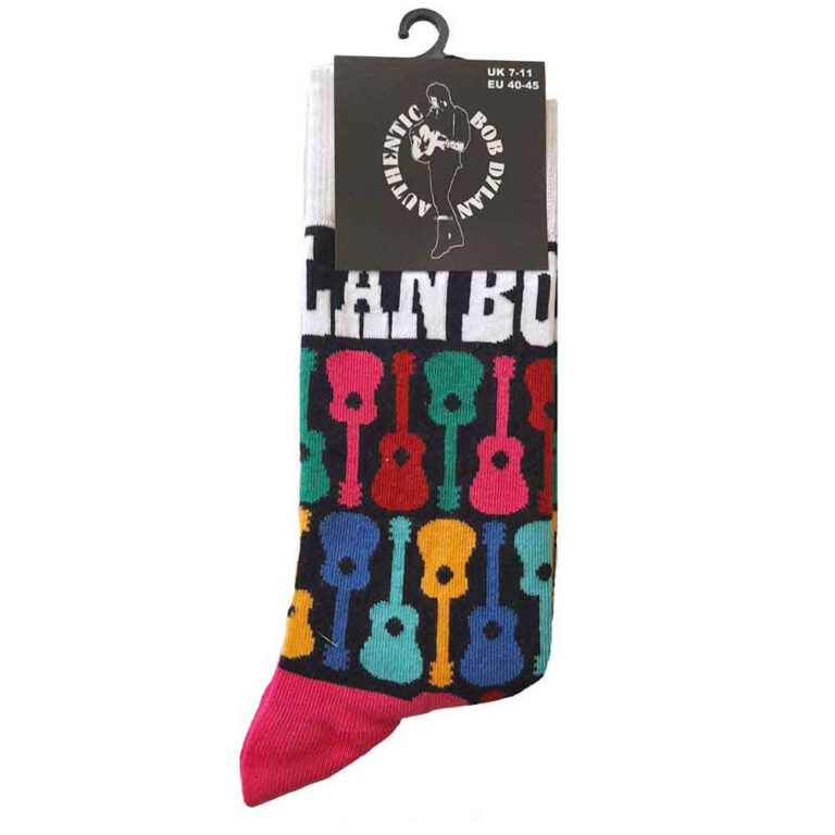 Bob Dylan Unisex Guitar Pattern Black & Multicolour UK Size 7 – 11 Socks