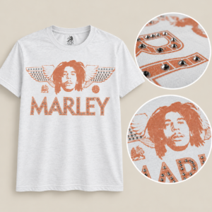 Bob Marley Wings White Embellished T-Shirt
