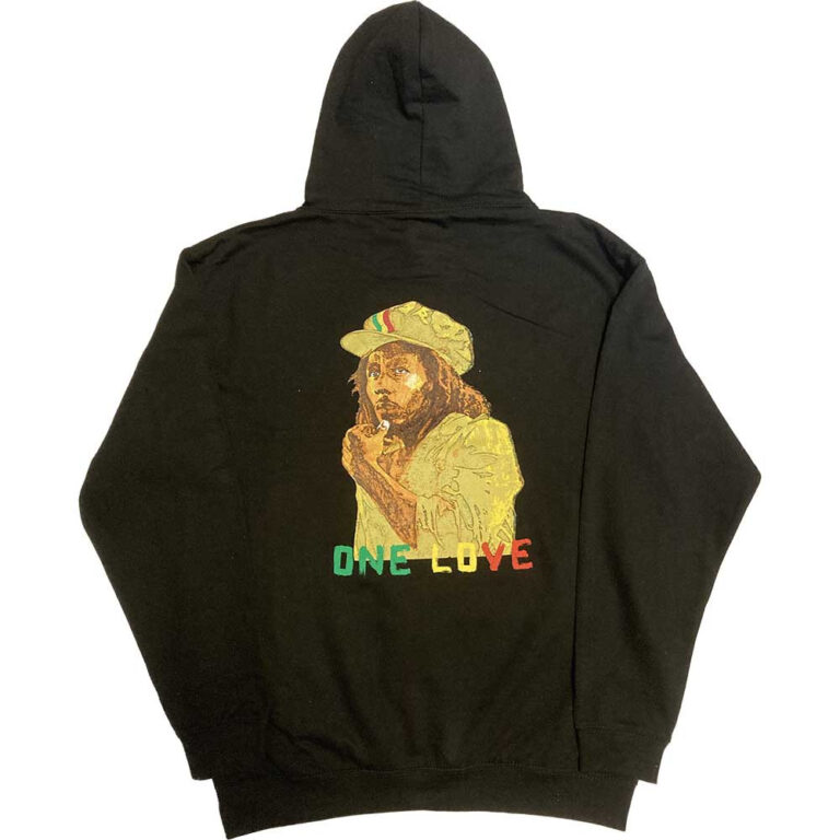 Bob Marley Wailers One Love Portrait Black Back Print & Embellished Pullover Hoodie