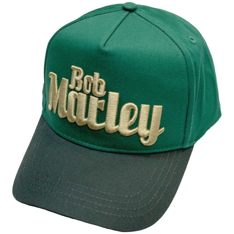 Bob Marley Text Logo Green Baseball Cap