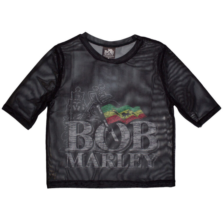 Bob Marley Ladies Mesh Crop Top: Logo Black T-Shirt