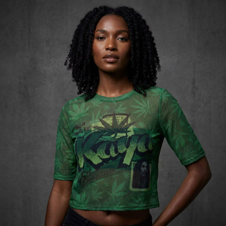 Bob Marley Ladies Mesh Crop Top: Kaya Green T-Shirt