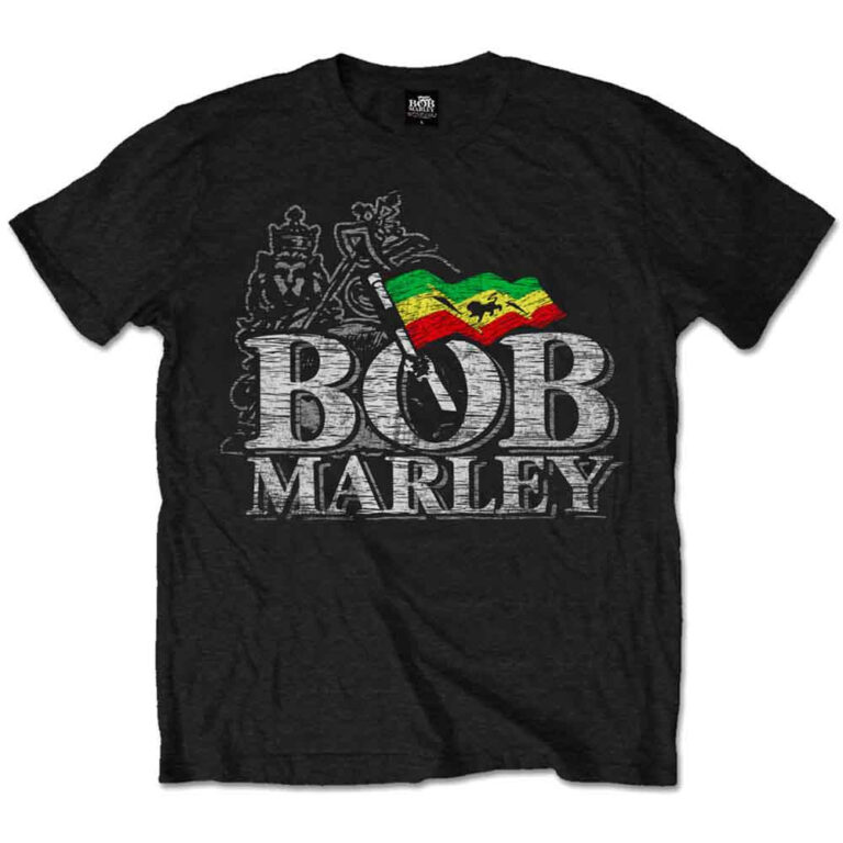 Bob Marley Distressed Logo Black T-Shirt