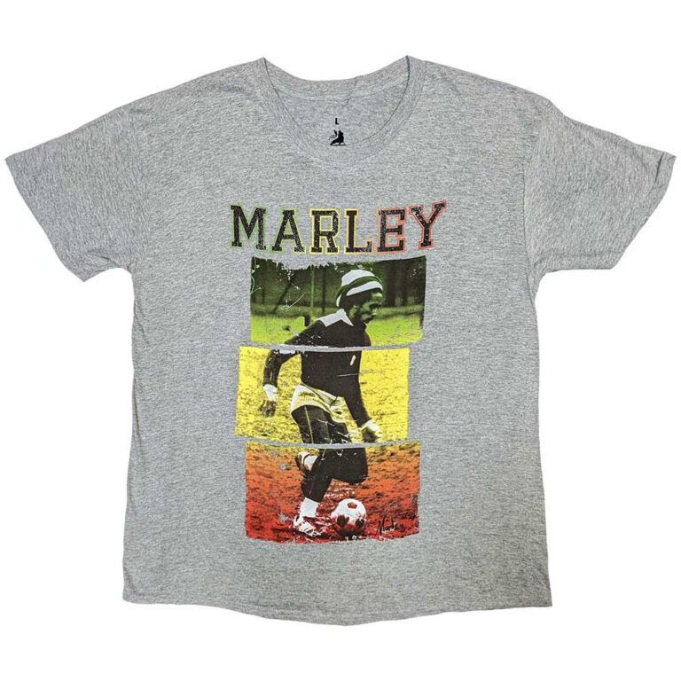 Bob Marley Football Text Grey T-Shirt