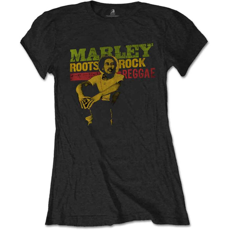 Bob Marley Roots, Rock, Reggae Black Ladies T-Shirt