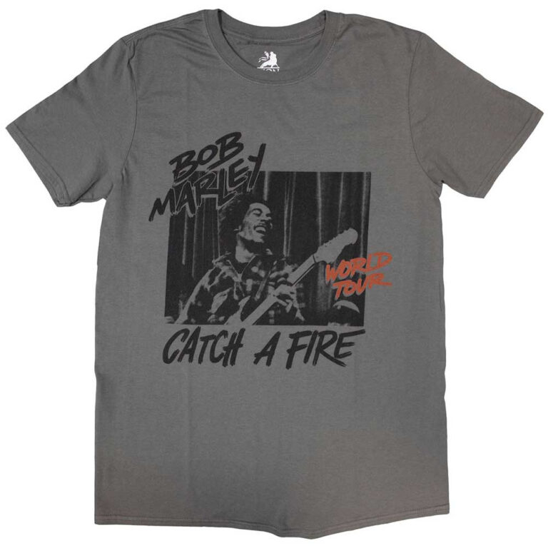 Bob Marley Catch A Fire World Tour Charcoal Grey T-Shirt