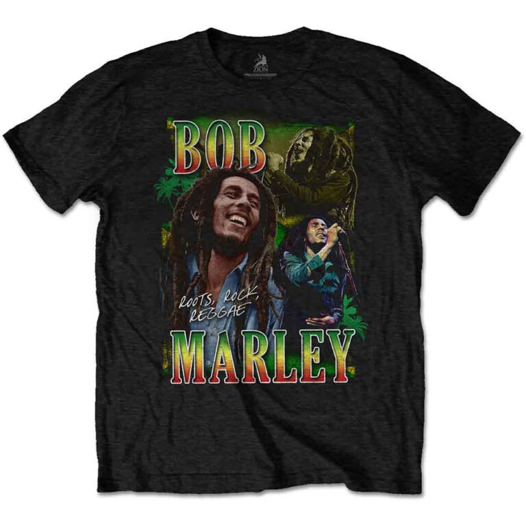 Bob Marley Roots, Rock, Reggae Homage Black T-Shirt
