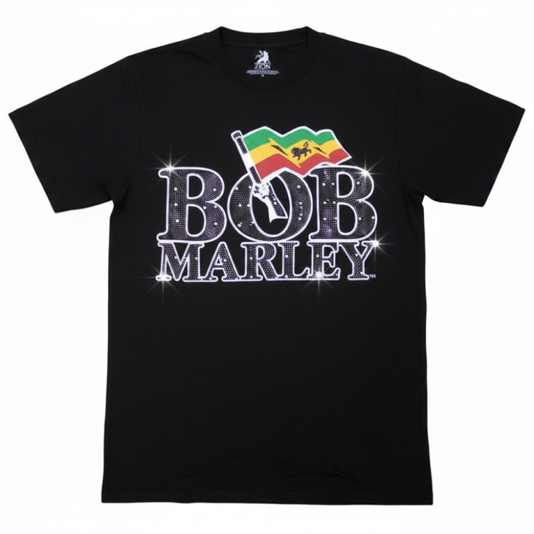 Bob Marley Flag Logo Black Embellished T-Shirt