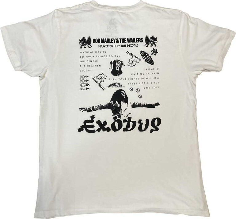 Bob Marley Unisex Organic T-Shirt: Exodus Tracklist White Back Print & Hi-Build T-Shirt