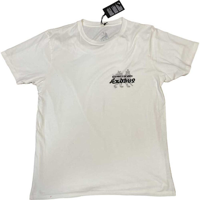 Bob Marley Unisex Organic T-Shirt: Exodus Tracklist White Back Print & Hi-Build T-Shirt
