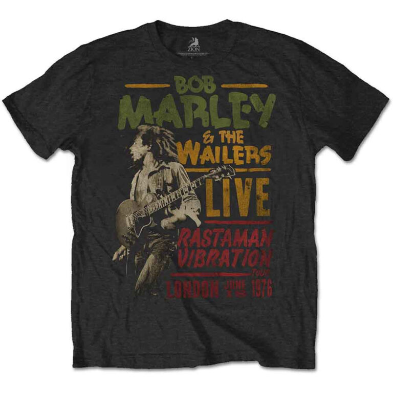 Bob Marley Rastaman Vibration Tour 1976 Black T-Shirt
