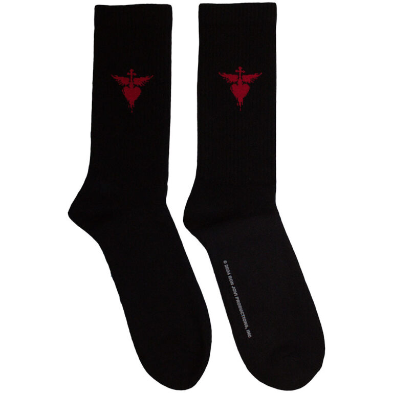 Bon Jovi Dagger Heart Black UK Size 7 – 11 Terry Socks