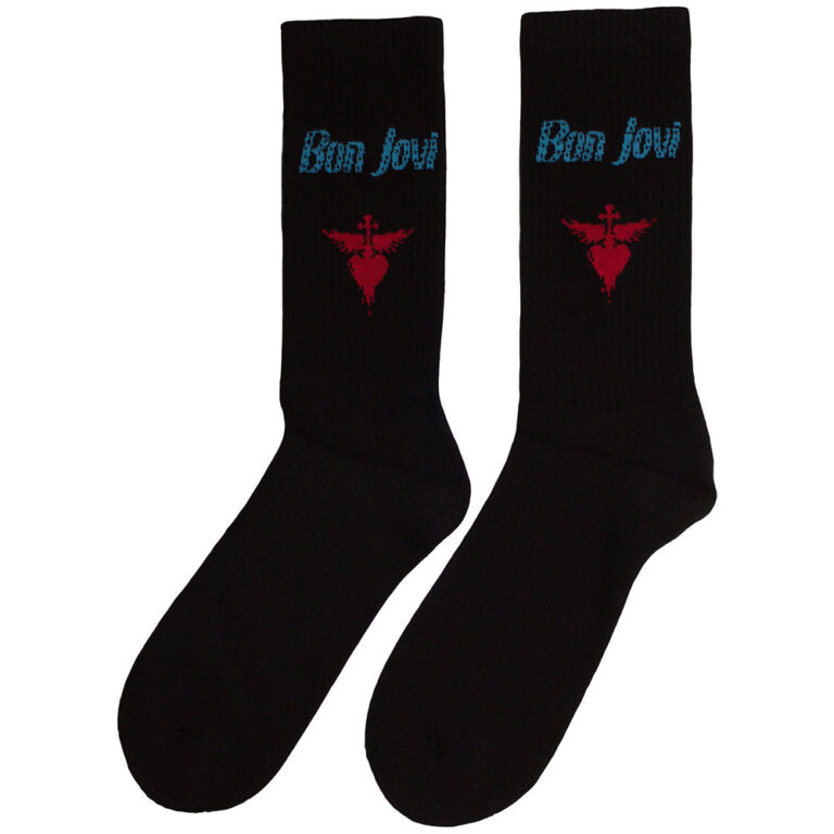 Bon Jovi Dagger Heart Blue Logo Black UK Size 7 – 11 Terry Socks