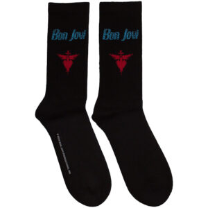 Bon Jovi Dagger Heart Blue Logo Black UK Size 7 - 11 Terry Socks