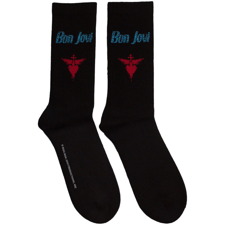 Bon Jovi Dagger Heart Blue Logo Black UK Size 7 – 11 Terry Socks