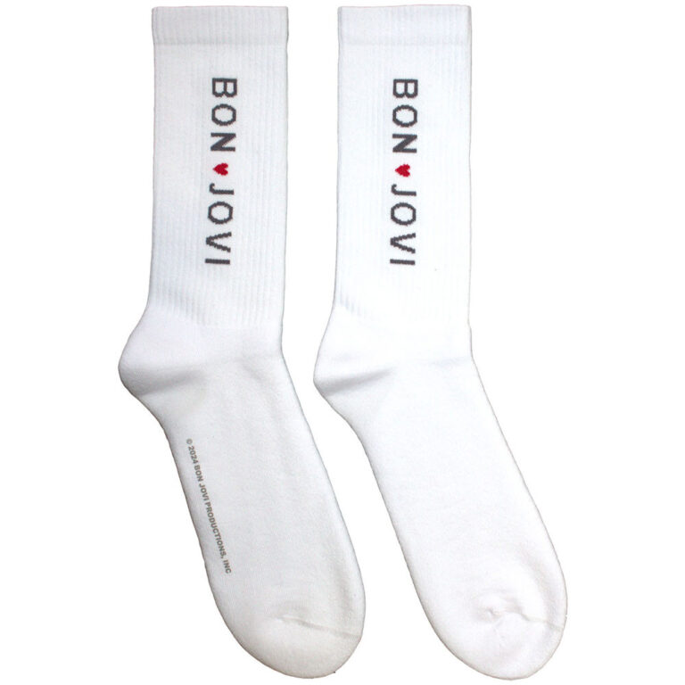 Bon Jovi Heart White UK Size 7 – 11 Terry Socks