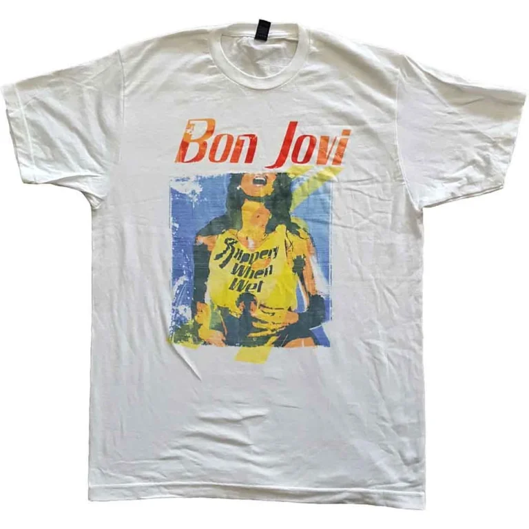 Bon Jovi Slippery When Wet Original Cover White T-Shirt
