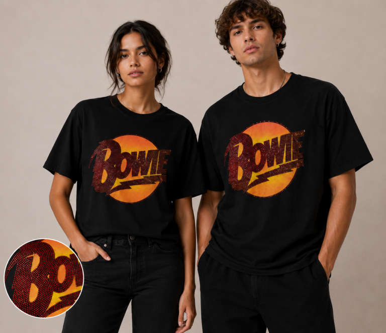 David Bowie Diamond Dogs Logo Black Embellished T-Shirt