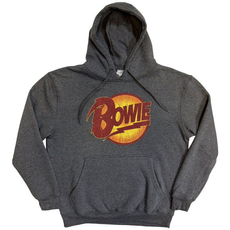 David Bowie Vintage Diamond Dogs Logo Charcoal Grey Pullover Hoodie