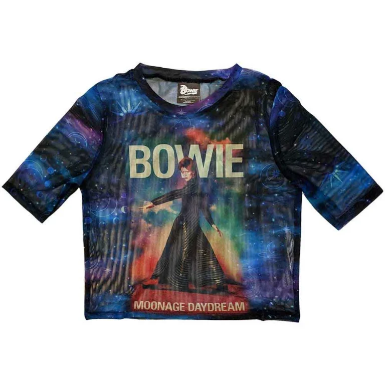 David Bowie Ladies Mesh Crop Top: Moonage 11 Fade Blue T-Shirt