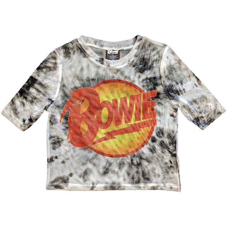 David Bowie Ladies Mesh Crop Top: Diamond Dogs Logo White T-Shirt