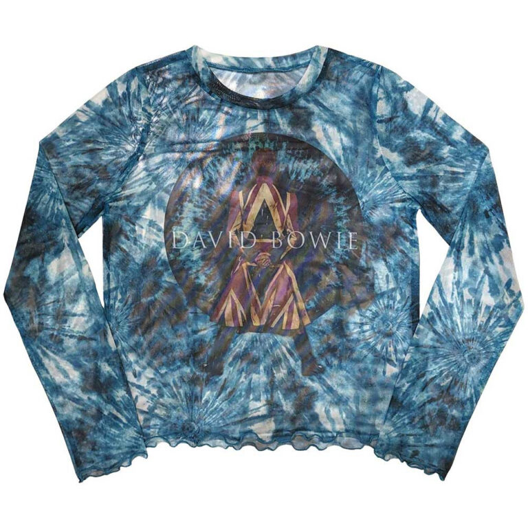 David Bowie Ladies Long Sleeve Mesh Crop Top: Live & Well Blue T-Shirt
