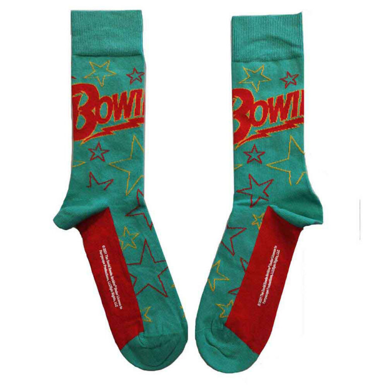 David Bowie Unisex Stars Outline Green UK Size 4 – 7 Socks
