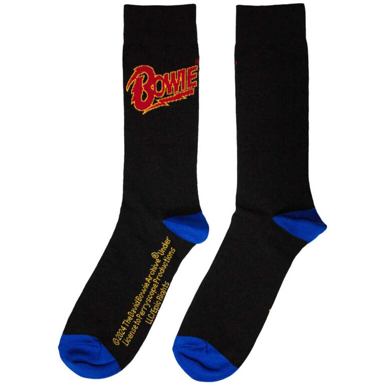 David Bowie Unisex Logo Blue Contrast Black UK Size 6 – 11 Socks