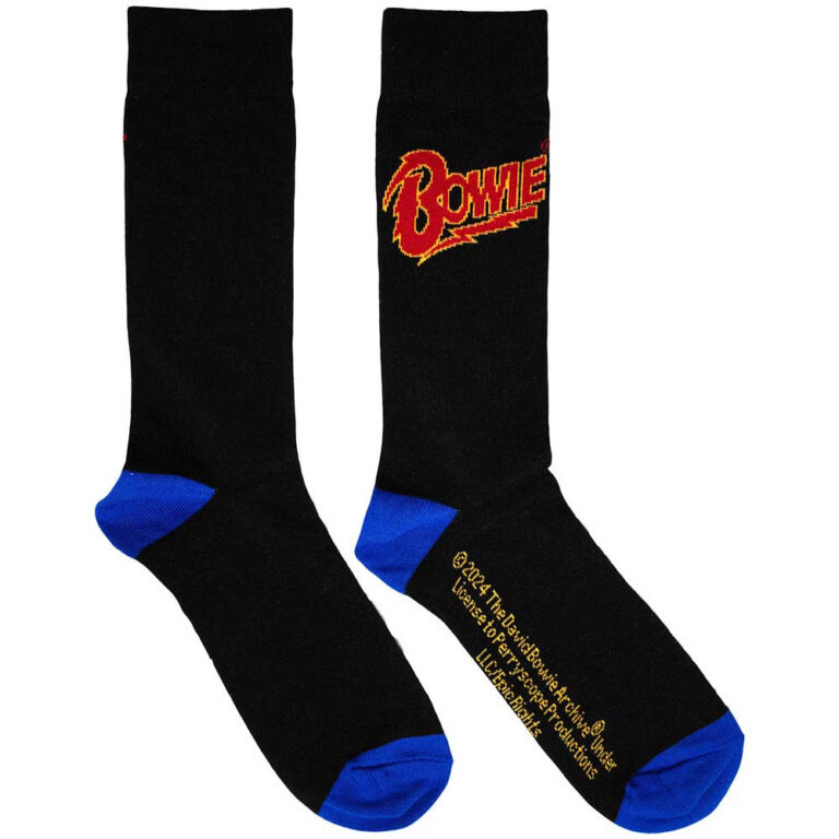 David Bowie Unisex Logo Blue Contrast Black UK Size 6 – 11 Socks